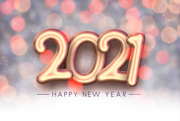 istock Golden foil balloon 2021 sign on blurred background. 1281803393