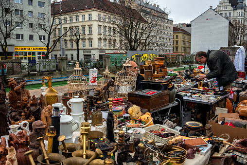 Saturday is a flea market at Naschmarkt area in Vienna. Local people and lots of tourists visit the market and looking for bargains and antique stuff.