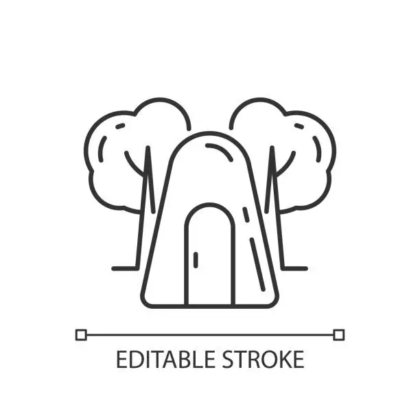 Vector illustration of Single-person air raid shelter linear icon