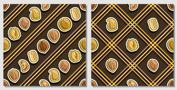 wzory bez szwu nakrętki wektorowej - nut walnut almond brazil nut stock illustrations