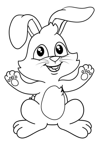 Easter Bunny Rabbit Cartoon Easter bunny rabbit cartoon character in black and white outline. rabits stock illustrations