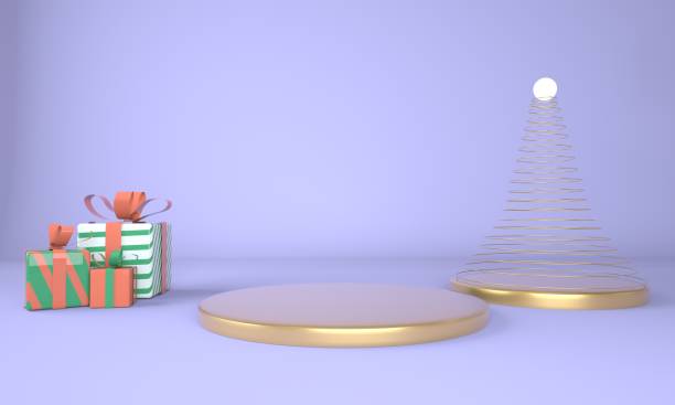 istock Christmas background with Christmas tree and stage for product display. 3d rendering. 1281810398