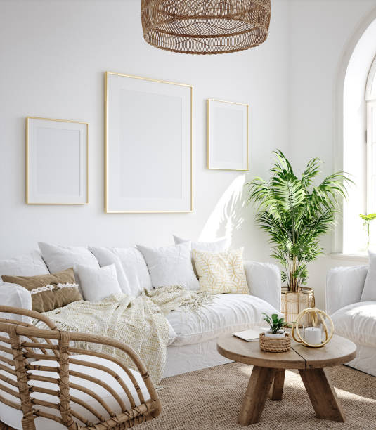 istock Mockup frame in living room interior background, Coastal Boho style 1281810572