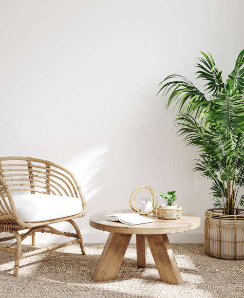 istock White cozy living room interior, Coastal Boho style 1281810581
