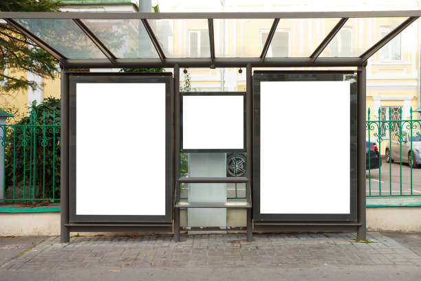 istock Advertising billboard stand mock up on the bus stop. 1281811511