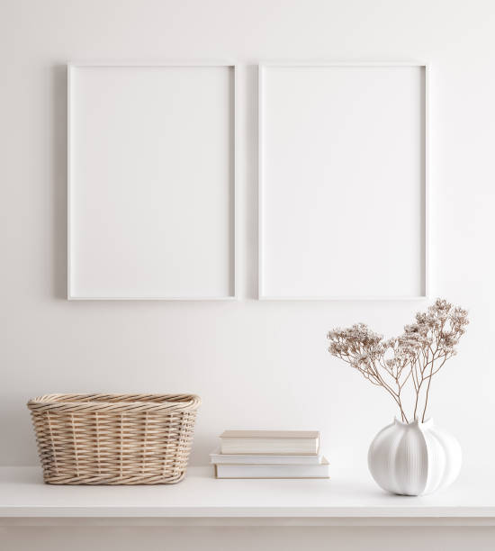 istock Mockup poster frame close up on wall with decor 1281813424