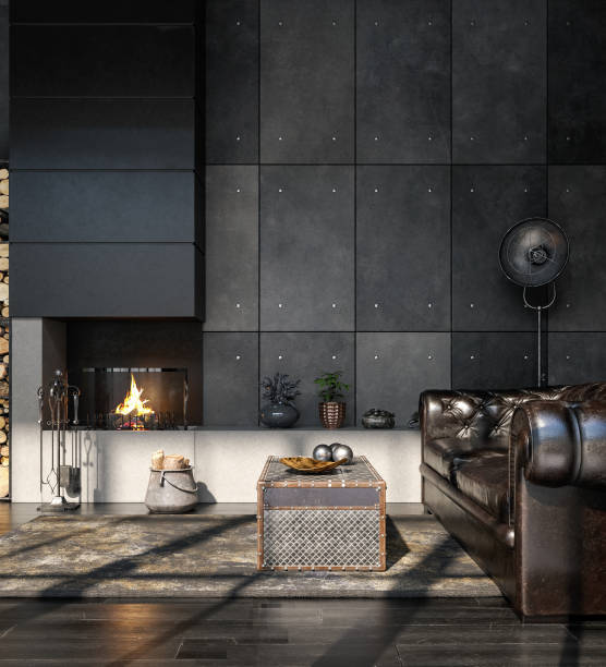istock Living room interior in loft, industrial style 1281813448