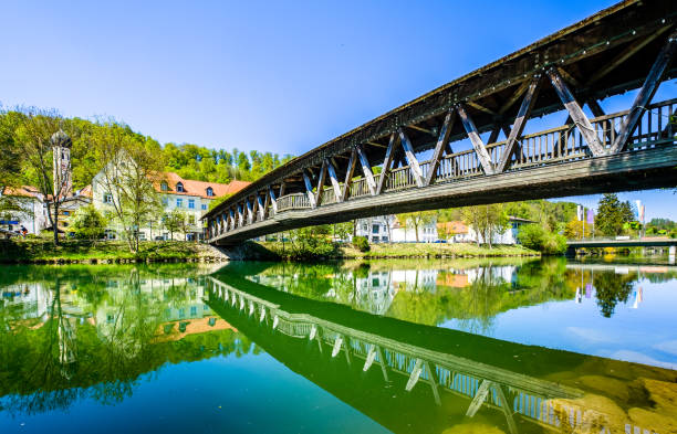 old town and footbridge of wolfratshausen - germany