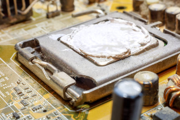 istock Old place for cooler of processor On The Board. Close-Up. Technological Progress Concept 1281818503