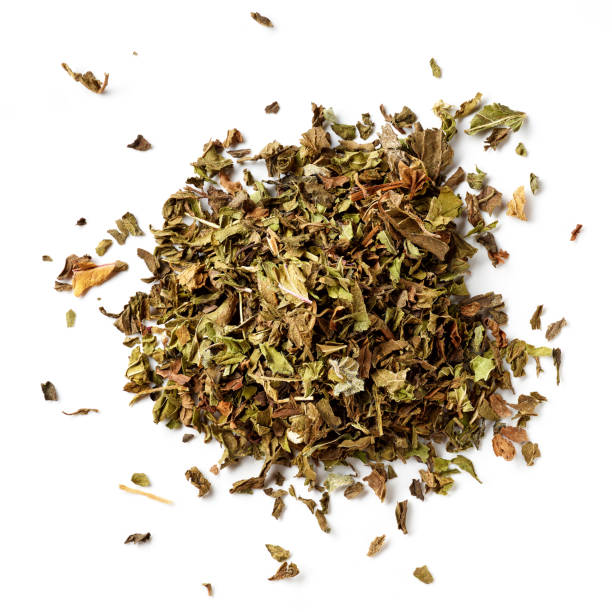 istock Heap of peppermint tea isolated on white; from above 1281818545