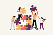 istock Business concept. Team metaphor. people connecting puzzle elements. Vector illustration flat design style. 1281819457