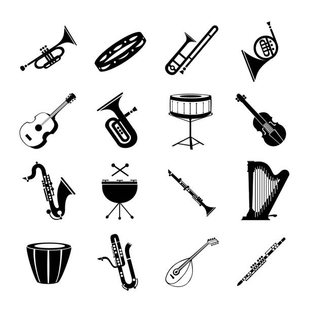 różnorodność instrumentów muzycznych na białym tle - vector - drum & bass stock illustrations