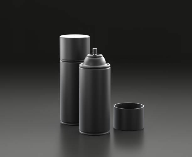 istock Dark gray new and used spray paint on black background, single color workshop tool, 3d rendering 1281822145