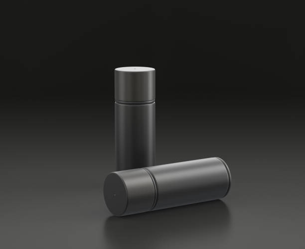 istock Dark gray spraypaint, paint spray can on black background, single color workshop tool, 3d rendering 1281822611