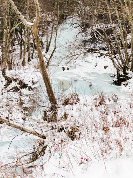 istock Frozen waterfall and icicles, beautiful landscape in Norway. 1281825350