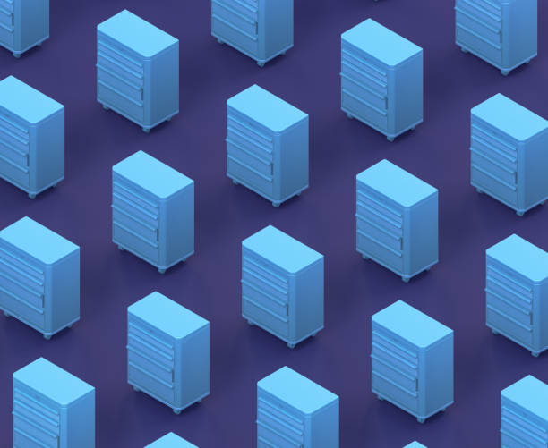 istock Isometric shop drawer on blue background, single color workshop tool, 3d rendering 1281825364