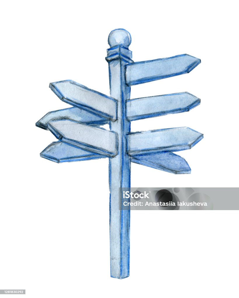 Single Signposts Single Hand Drawn Blue Signpost Stock Illustration - Download Image Now ...