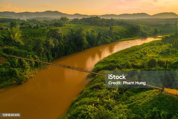 Suspension Bridge In Kon Tum Province Stock Photo - Download Image Now - River, Vietnam, Agricultural Field