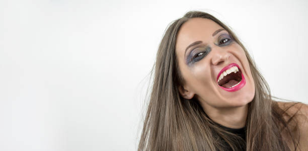 istock beautiful smiling woman with smudged makeup posing in studio 1281833926