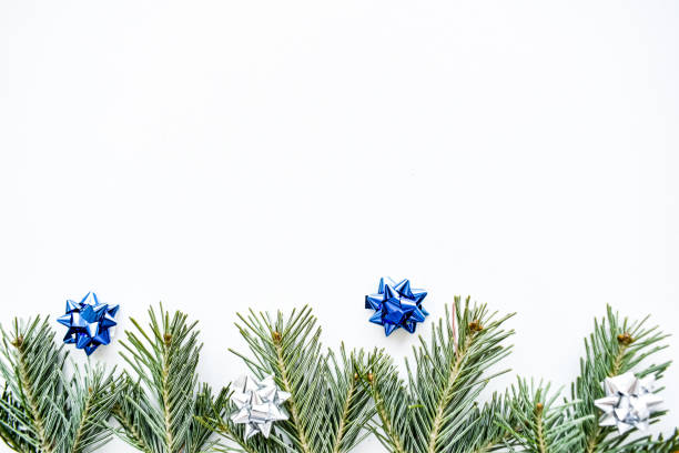 istock Christmas background. Branches of a Christmas tree on a white background. Top view. 1281834892