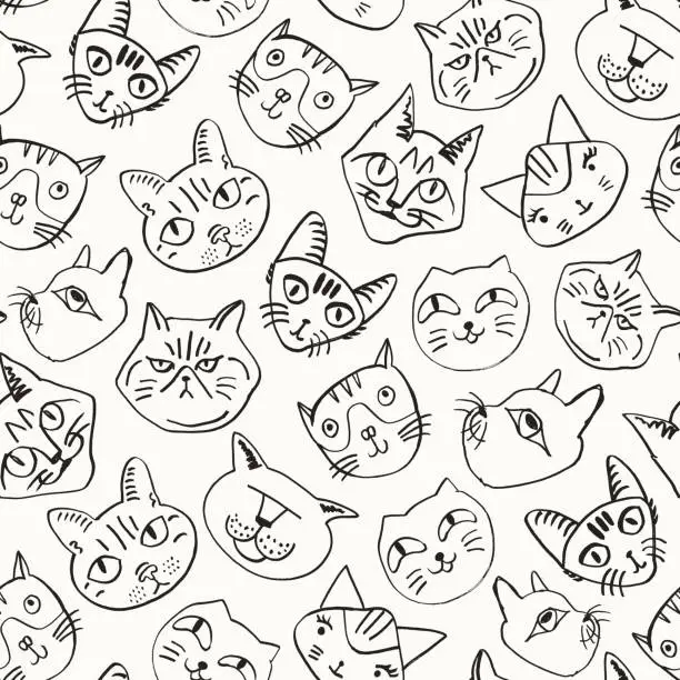 Vector illustration of Cat seamless background. Doodle vector texture.