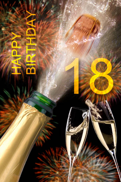 buone congratulazioni per il 18 ° compleanno - champagne flute jubilee champagne wine foto e immagini stock