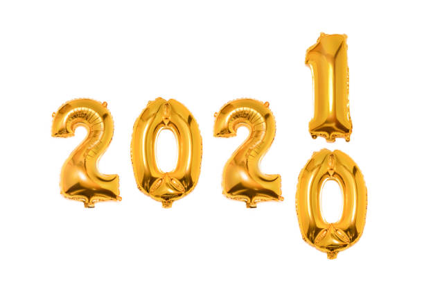 istock 2021 countdown timer isolated on white background.Foil Golden Christmas 2021 balloons in form of numbers. Happy New Year 2021. Flat lay. 1281839217