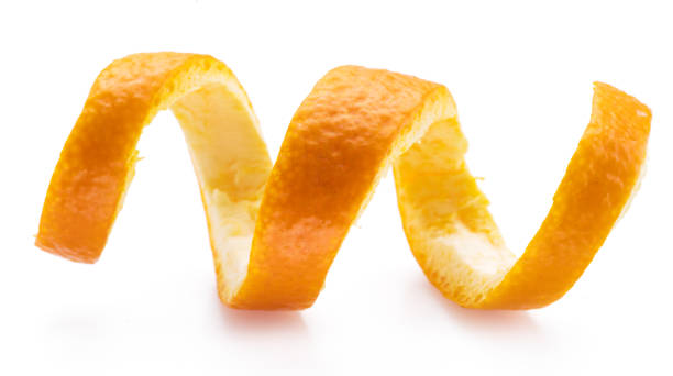 istock Orange peel or orange twist on white background. Close-up. 1281840054