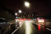 Motorway driving at night in rain