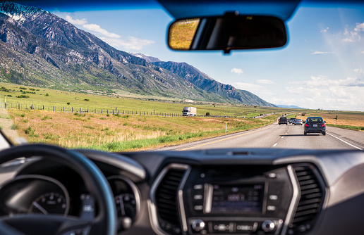 Passenger's viewpoint of a journey, heading south on Interstate 15 through Utah, USA.