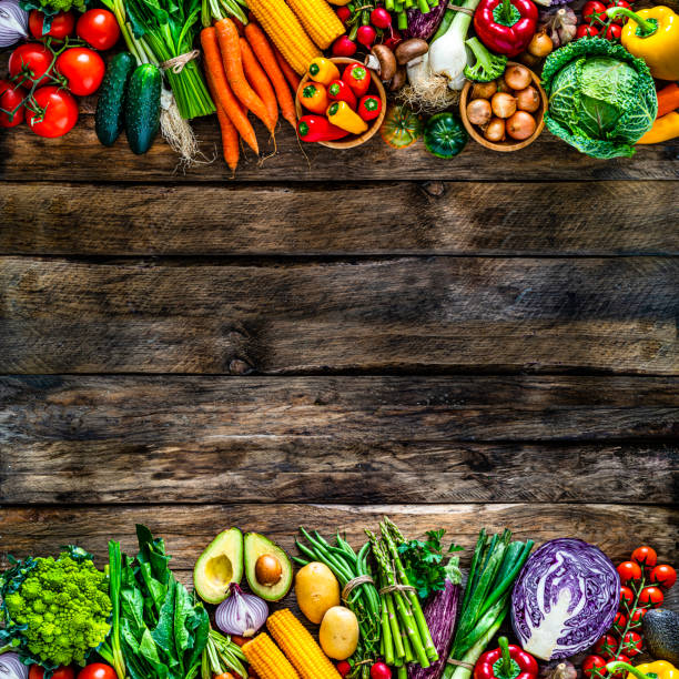 istock Fresh organic vegetables border. Top view with copy space 1281848999