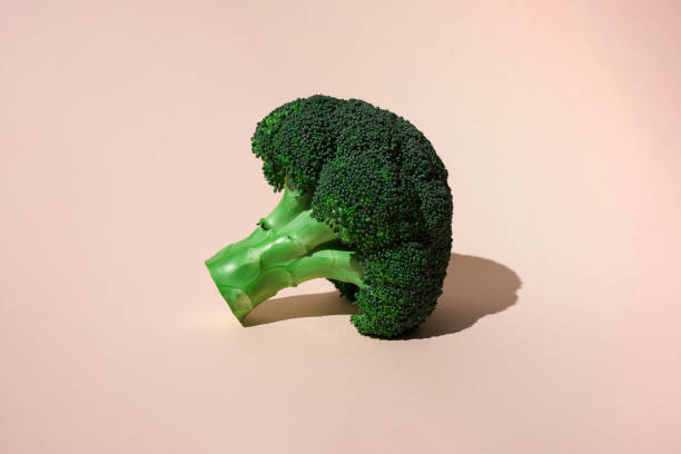 istock green raw broccoli with shade on pink background 1281851477