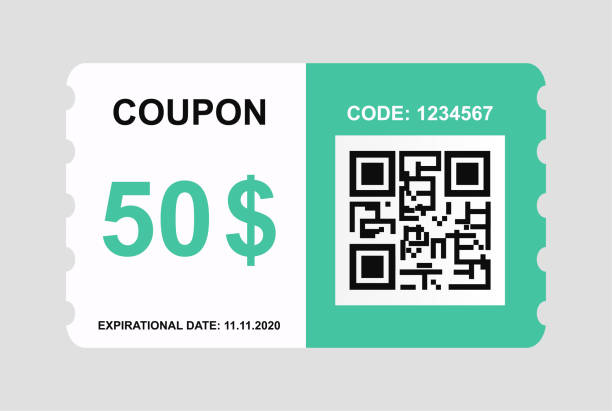 Vector discount coupon flyer sticker or banner Vector discount coupon flyer sticker or banner with QR code coupon stock illustrations