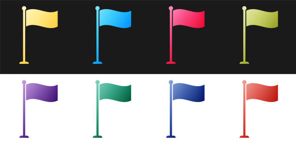 istock Set Flag icon isolated on black and white background. Location marker symbol. Vector 1281854140