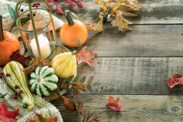 istock Autumn Pumpkin Arrangement on a Wood Surface 1281862227