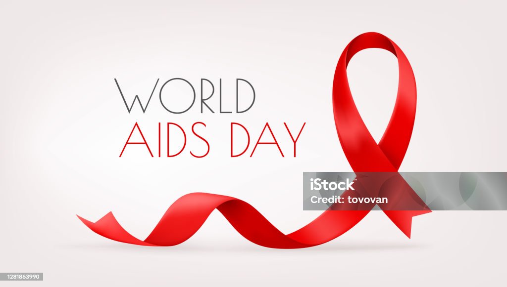 Красная лента на красном фоне. Всемирный день борьбы со СПИДом - Векторная графика World AIDS Day роялти-фри