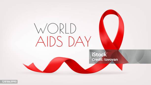 Красная Лента На Красном Фоне Всемирный День Борьбы Со Спидом — стоковая векторная графика и другие изображения на тему World AIDS Day