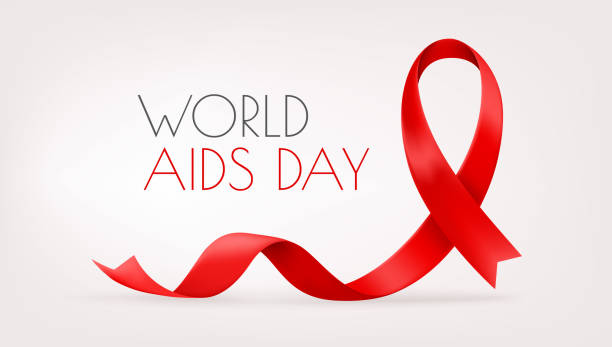 kırmızı arka planda kırmızı kurdele. dünya aids günü - world aids day stock illustrations