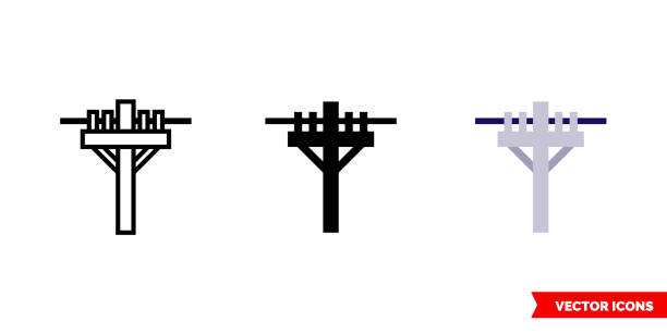 Telephone pole icon of 3 types color, black and white, outline. Isolated vector sign symbol Telephone pole icon of 3 types. Isolated vector sign symbol. telephone pole stock illustrations
