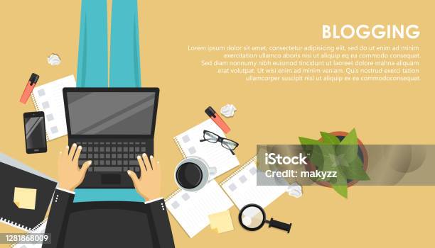 Blogging And Journalism Concept Write You Story Flat Vector Design Stock Illustration - Download Image Now