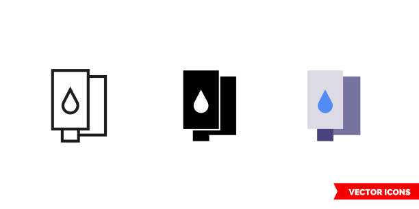 ilustraciones, imágenes clip art, dibujos animados e iconos de stock de icono de cartucho láser de 3 tipos de color, blanco y negro, contorno. símbolo de signo vectorial aislado - tóner