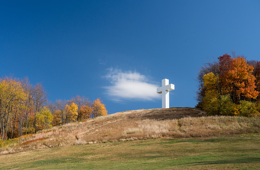 The metal structure of the Great Cross of Christ on Dunbar's Knob in Jumonville, PA