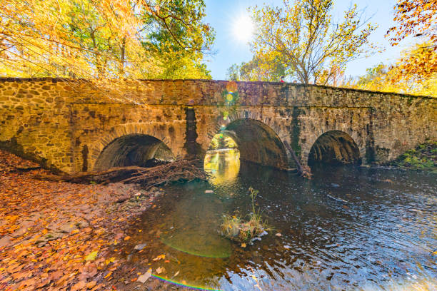 Yellow bridge and water on a sunny day.