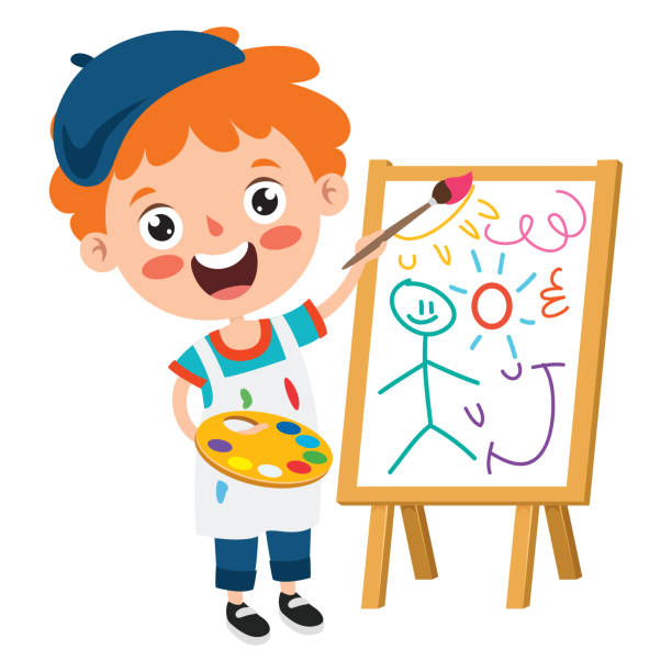 illustrations, cliparts, dessins animés et icônes de poses et expressions d’un garçon drôle - childs drawing child preschool crayon