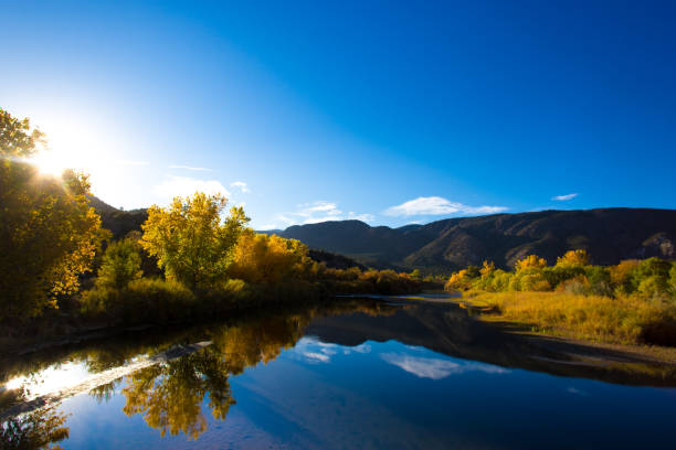 istock Taos: Sunlit Rio Grande River, Autumn Cottonwoods 1281879041
