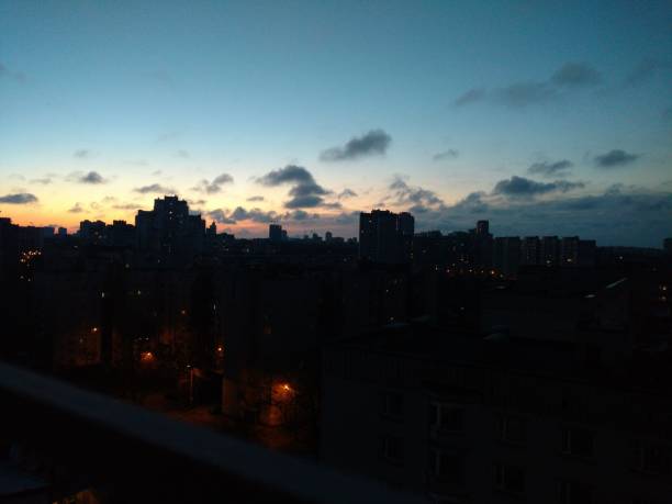istock Beautiful sunrise in Kyiv viewed from the balcony 1281881668
