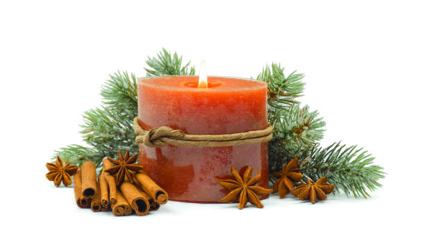 istock Christmas concept with fir branches with pine cones and spices. Isolated on white. copy space 1281890039