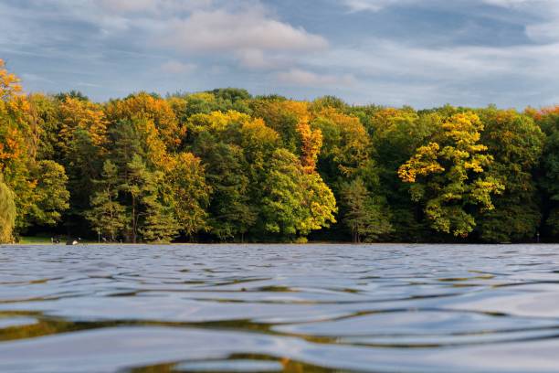 istock lake with autumnal city forest 1281891987