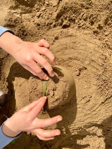 building sandcastles - sandbox child human hand sand imagens e fotografias de stock