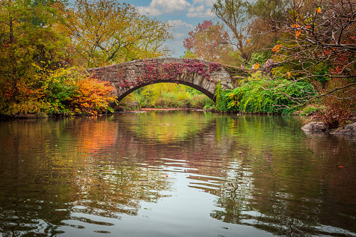 The Gapstow Bridge with autumnal colors. October, 2020